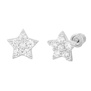 14K Solid White Gold Star Shape Stud Earrings for Women and Children