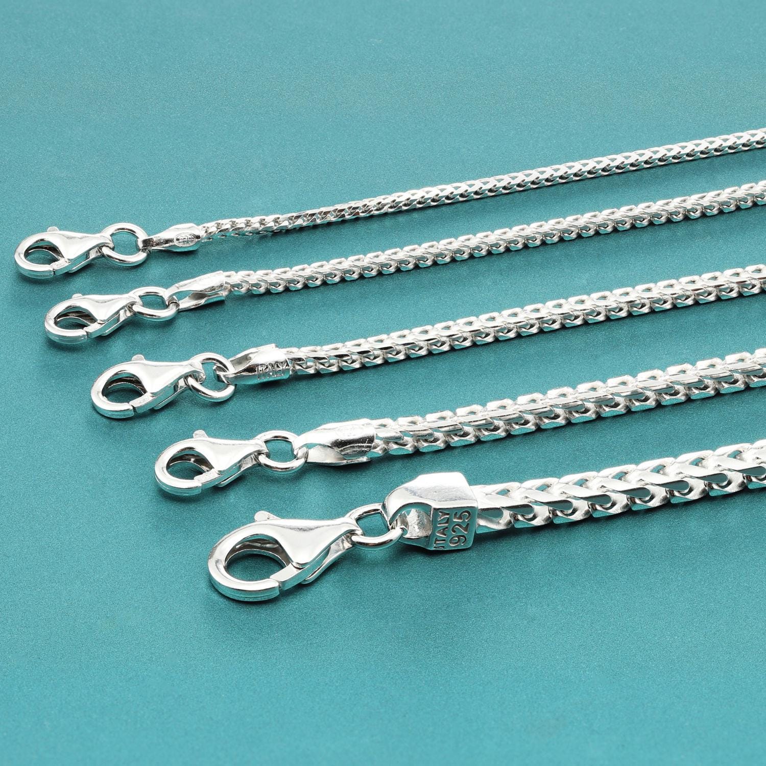 925 Italian Franco Chain, Solid Sterling Silver with Lobster Lock, Made in Italy, High Polished Necklace, 1.5mm-5mm Thick, 16"-26" Available