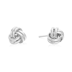 14k Solid Gold Polished Love Knot Stud Pushback Earrings 7mm Made by TILO Jewelry 14K White Gold