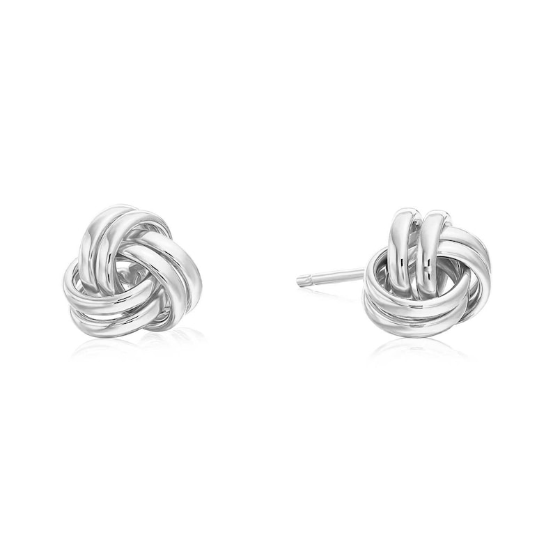 14k Solid Gold Polished Love Knot Stud Pushback Earrings 7mm Made by TILO Jewelry 14K White Gold