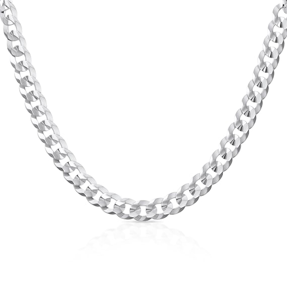 Italian 925 Solid Silver Curb Chain Necklace, High Polish Finish