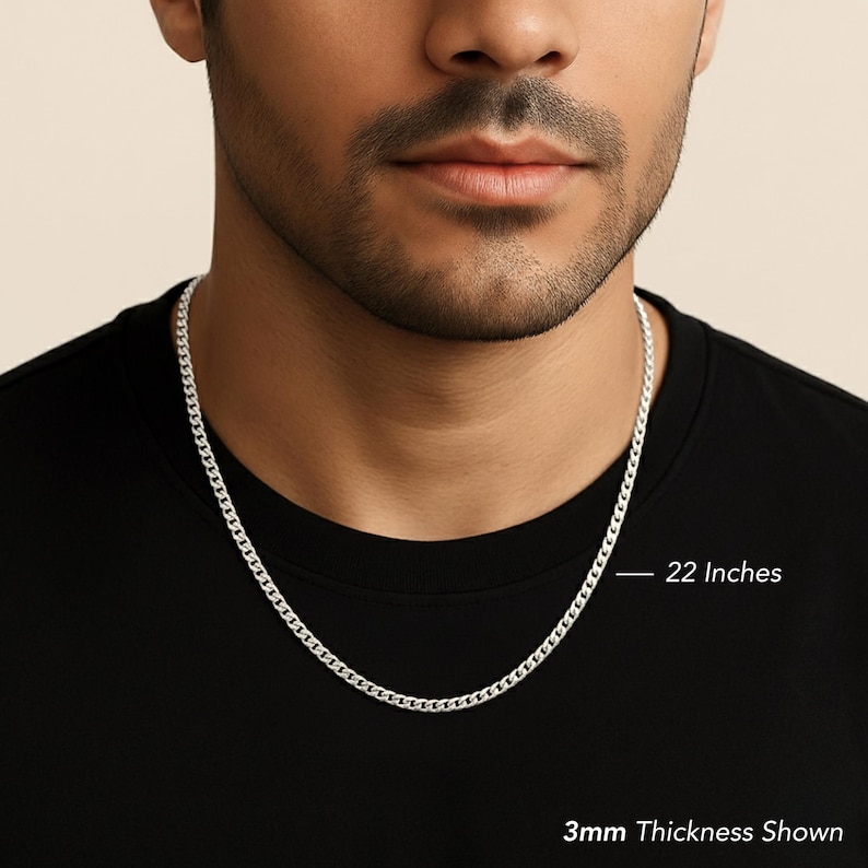 Solid Sterling Silver Cuban Chains, Italian 925 Pure Sterling Silver, 2mm, 3mm, 5mm, 6mm Thick Links, Strong Lobster Lock, By TILO Jewelry 3mm