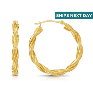 14k Yellow Gold Twisted Round Hoop Earrings 1'' Inch Diameter, Made By TILO Jewelry