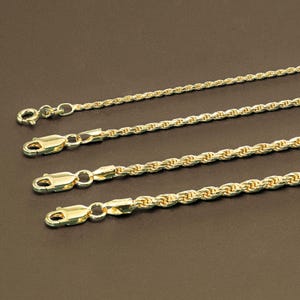 14k Gold Rope Chains, Solid 925 Sterling Silver Dipped in 14k Gold, Made in Italy, Strong Necklace with Lobster Lock, By TILO Jewelry