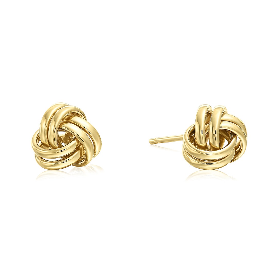 14k Solid Gold Polished Love Knot Stud Pushback Earrings 7mm 