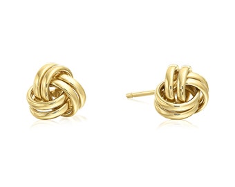 14k Solid Gold Polished Love Knot Stud Pushback Earrings - 7mm - Made by TILO Jewelry