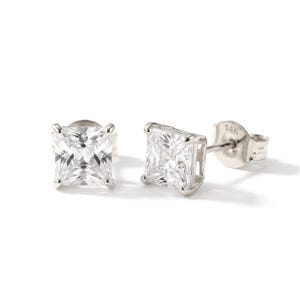 14K Solid White Gold Earrings, Square Studs with Cubic Zirconia Stones and 14K Solid Gold Butterfly Push-backings, By TILO Jewelry