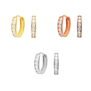 Set Da 3 Paia Orecchini A Cerchio Huggie In Argento 925 Con Zirconi - 8/10/12 Mm | Orecchini Piccoli Donna E Uomo Ipoallergenici