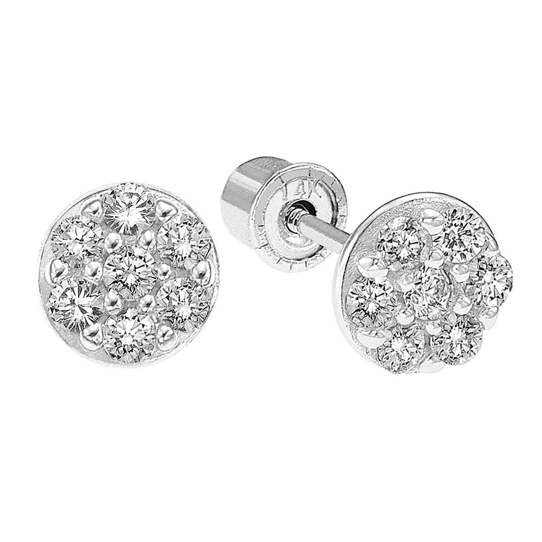 Round Stud Earrings With Cz in 14K Solid White Gold Small - Etsy
