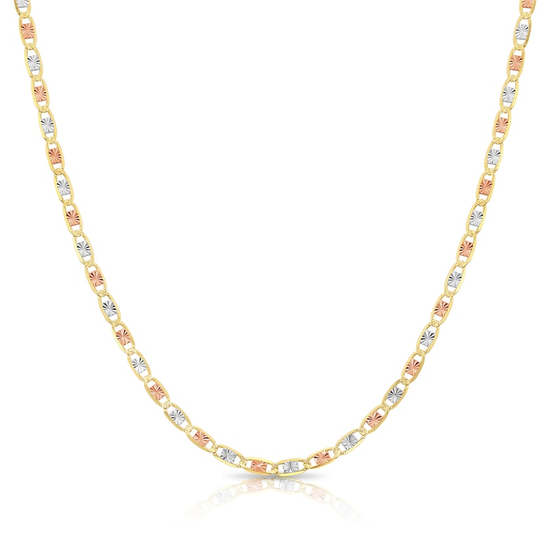 14K SOLID Gold Valentino Chain, Tri-Color Link Necklace, Made in Italy, Solid Yellow, White, And Rose Gold Chain, Unisex, 2.5mm - 3.5mm Thin image 4