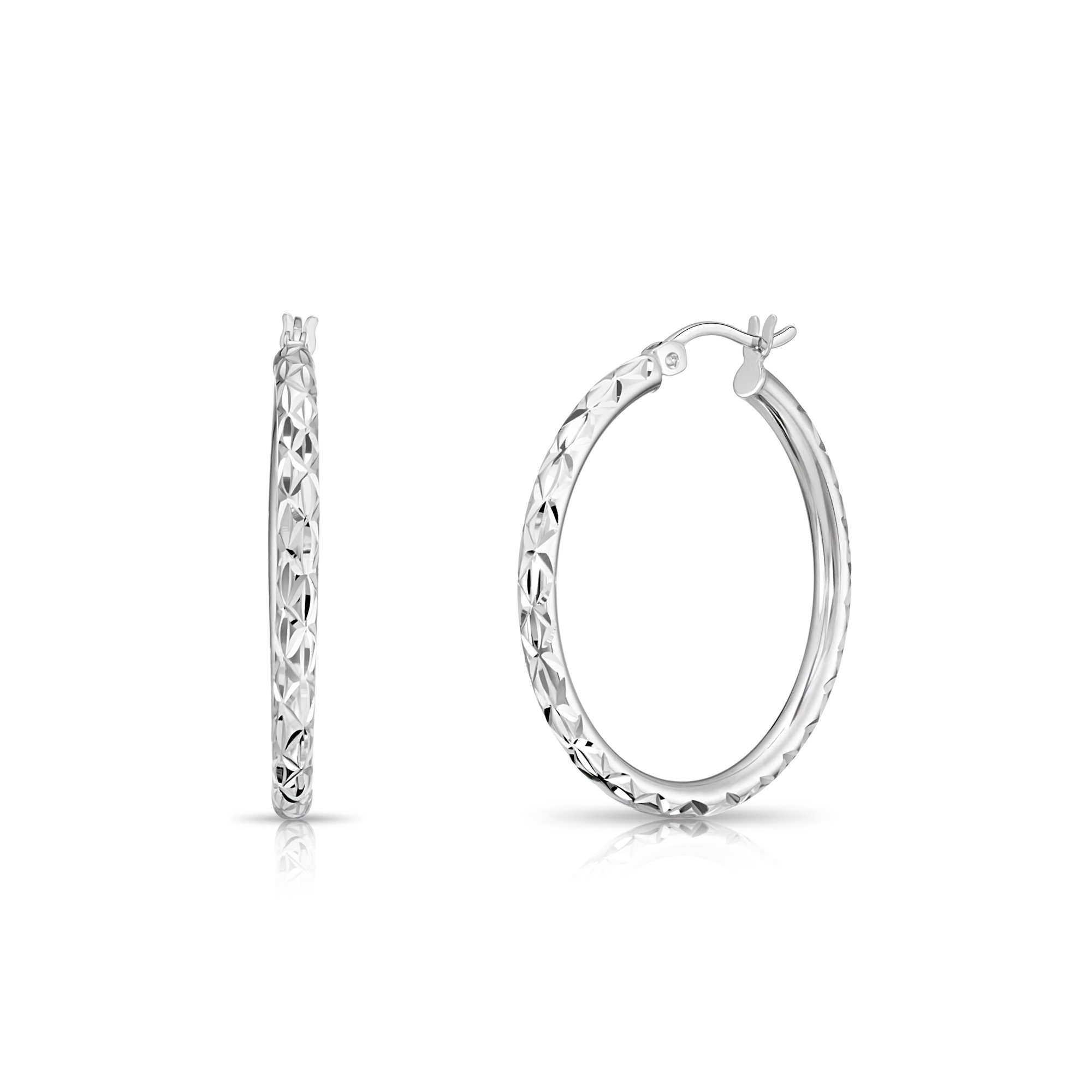 Buy Revere Italian Sterling Silver Diamond Cut Hoop Earrings | Womens - Foto 7