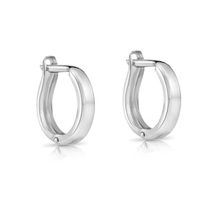 14K Solid White Gold Plain Huggie Hoop Earrings, Small Size Classic Hoops for Women and Children, 13mm, Handmade & Designed By TILO Jewelry