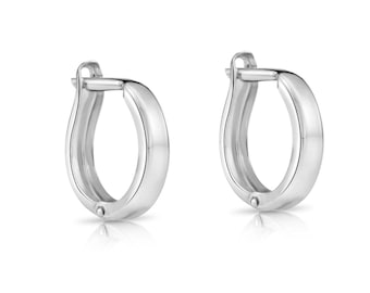 14K Solid White Gold Plain Huggie Hoop Earrings, Small Size Classic Hoops for Women and Children, 13mm, Handmade & Designed By TILO Jewelry