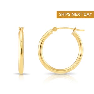10K Solid Gold Hoop Earrings, Round Yellow Gold Polished Hoops, Classic Design Handmade with Love, By TILO Jewelry
