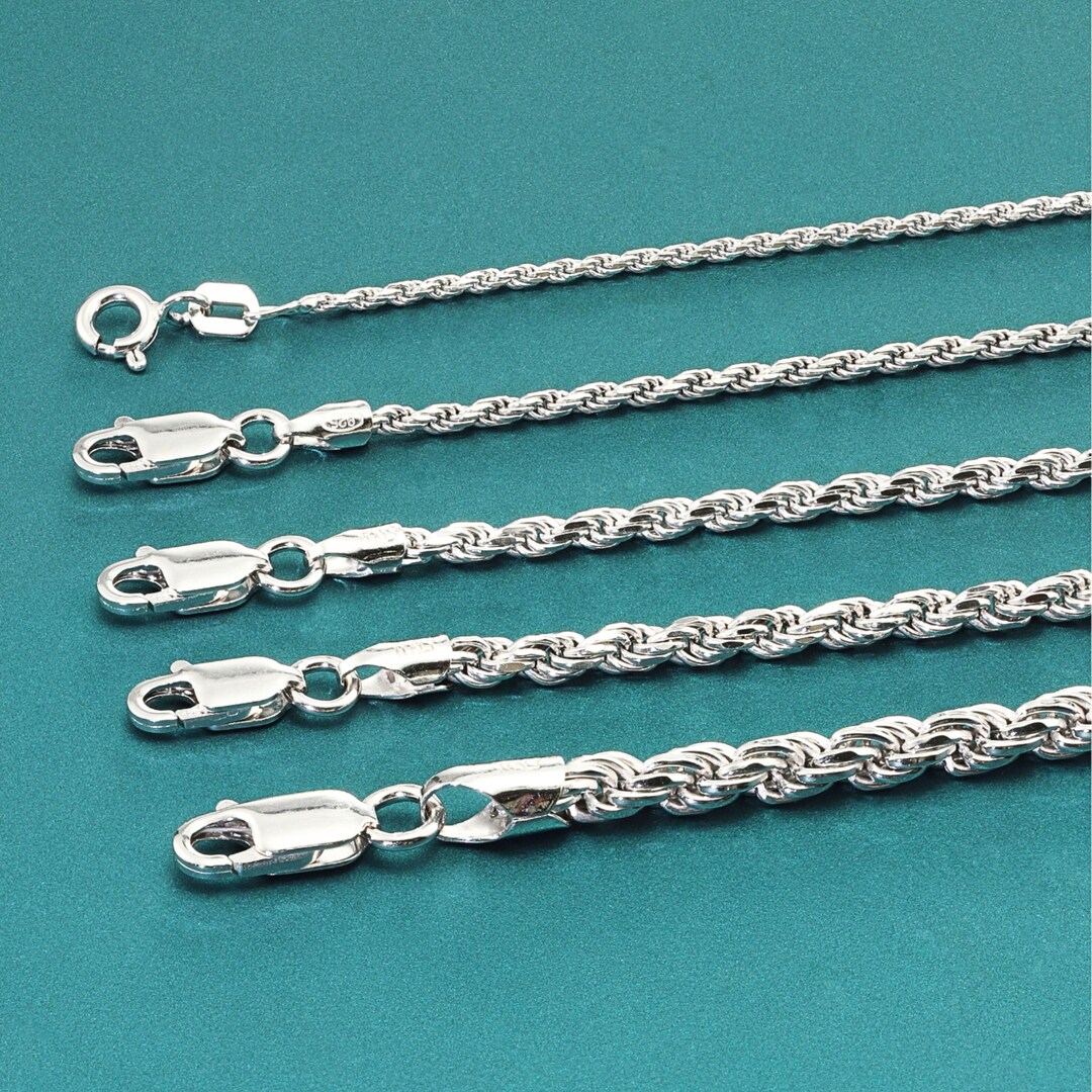 Sterling Silver Italian Rope Chains, Solid 925 Pure Silver With Strong ...