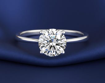 Sterling Silver Simulated Diamond Engagement Ring, 1 Carat CZ Solitaire Wedding Ring, By TILO Jewelry