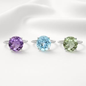 Sterlingzilveren natuurlijke edelsteenringen, vijf karaat enorme echte edelsteen, 925 twist-touwontwerp, 'Ms. Luscious'-collectie, van TILO Jewelry