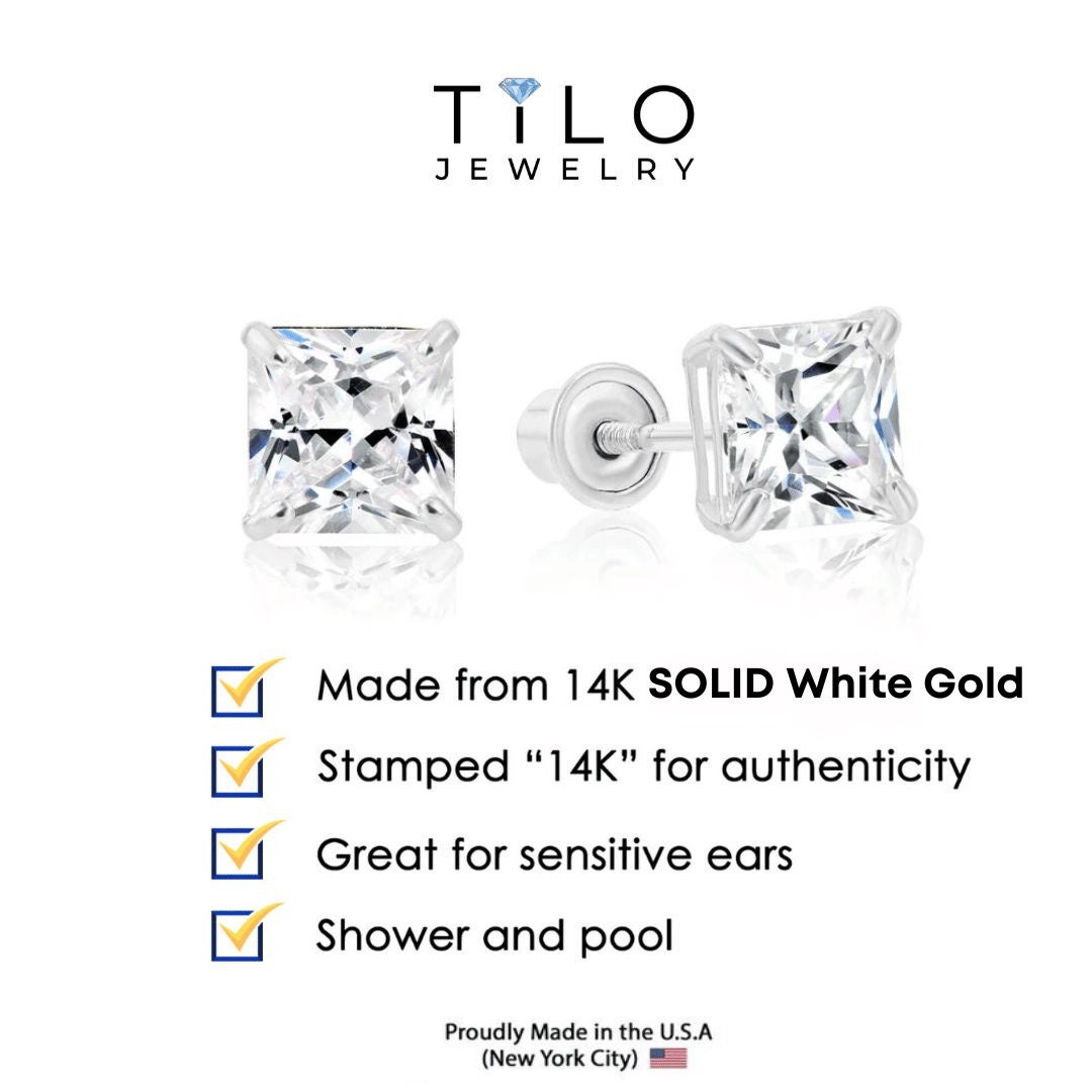 14kt White Gold Screw Back Earrings with CZs 002-210-2001186, Bluestone  Jewelry