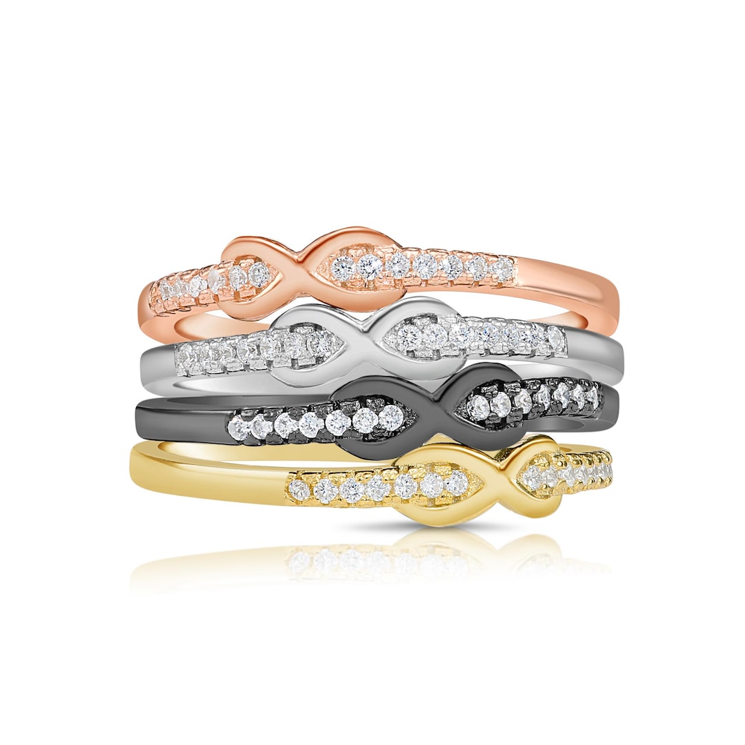 Infinity Stackable Ring Sterling Silver Stackable Infinity Band Rings, With Sparkling CZ Stones ...