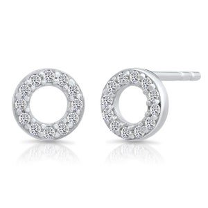 Open Circle Sterling Silver Stud Earrings with Top Quality Cubic Zirconia Stones