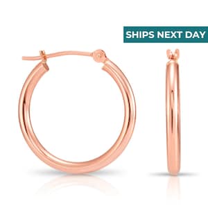 10K Solid Gold Hoop Earrings, Round Rose Gold Polished Hoops, Classic Design Handmade with Love, By TILO Jewelry
