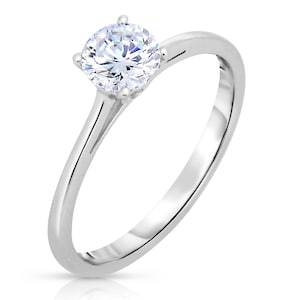 Anel de noivado, anel de prata esterlina, anel CZ, anel solitário com diamante simulado, pedra de 6 mm, 1 quilate