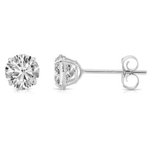 Pendientes de oro blanco macizo de 14 quilates con circonitas cúbicas redondas engastadas en cesta, cierre de mariposa, pendientes con diamantes simulados, unisex, de TILO Jewelry