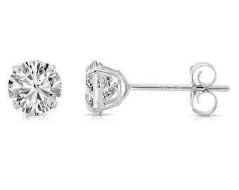 14K massief witgouden mandset ronde CZ-stekers, vlinderstekers, gesimuleerde diamantstekers met dwarsligger, uniseks, van TILO Jewelry
