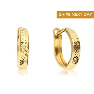 14K Solid Gold Diamond-Cut Huggie Hoop Earrings, SOLID 14K GOLD Huggie Hoop Earrings, Small Size Hoops for Women & Children, By TILO Jewelry