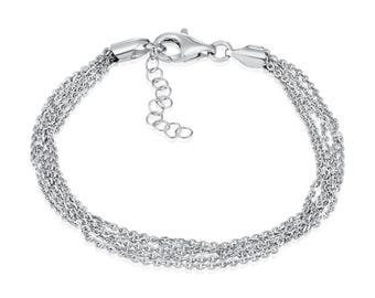 925 Sterling Silver Italian Multi-Row Cable Chain Bracelet, Adjustable 7"-8", By TILO Jewelry