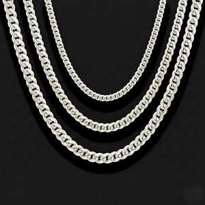 Solid Sterling Silver Cuban Chains, Italian 925 Pure Sterling Silver, 2mm, 3mm, 5mm, 6mm Thick Links, Strong Lobster Lock, By TILO Jewelry image 1