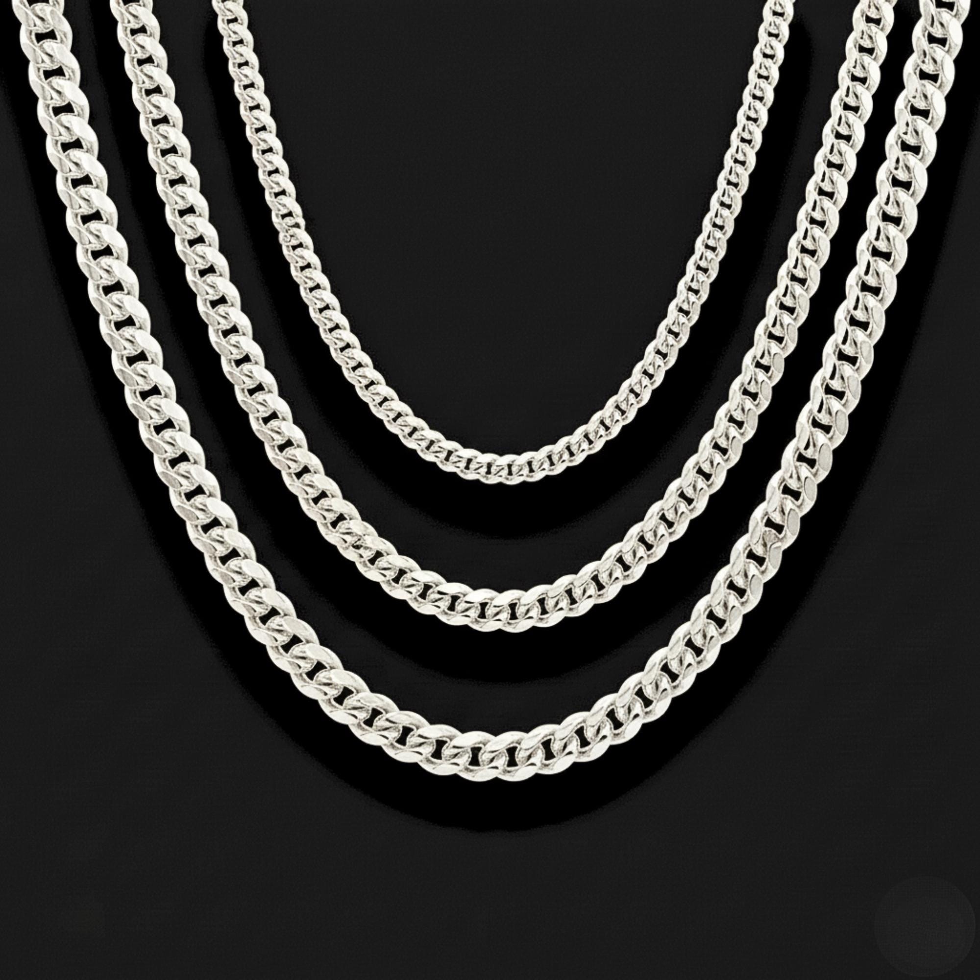 Solid Sterling Silver Cuban Chains, Italian 925 Pure Sterling