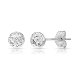 14K White Gold Sparkle Ball Stud Earrings, Hand Engraved Diamond Cuts, By TILO Jewelry image 6