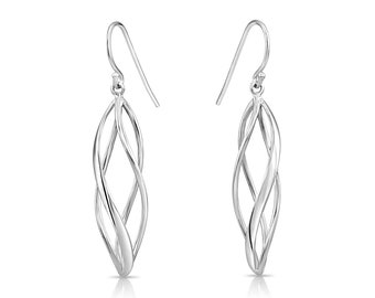 Sterling Silver Linear Swirl French Wire Earrings