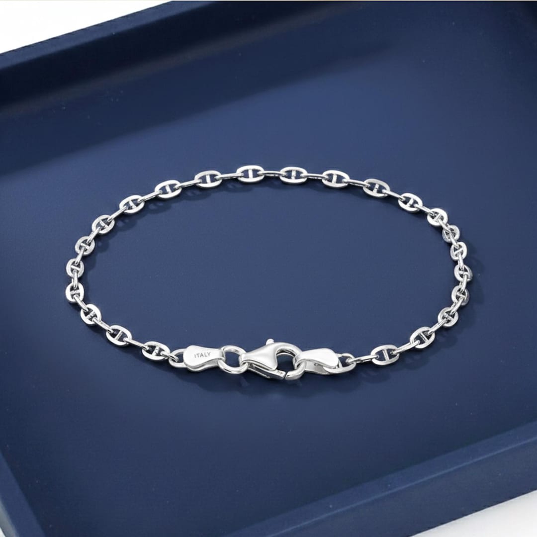 Solid Sterling Silver Mariner Link Bracelet, Anchor Style Links