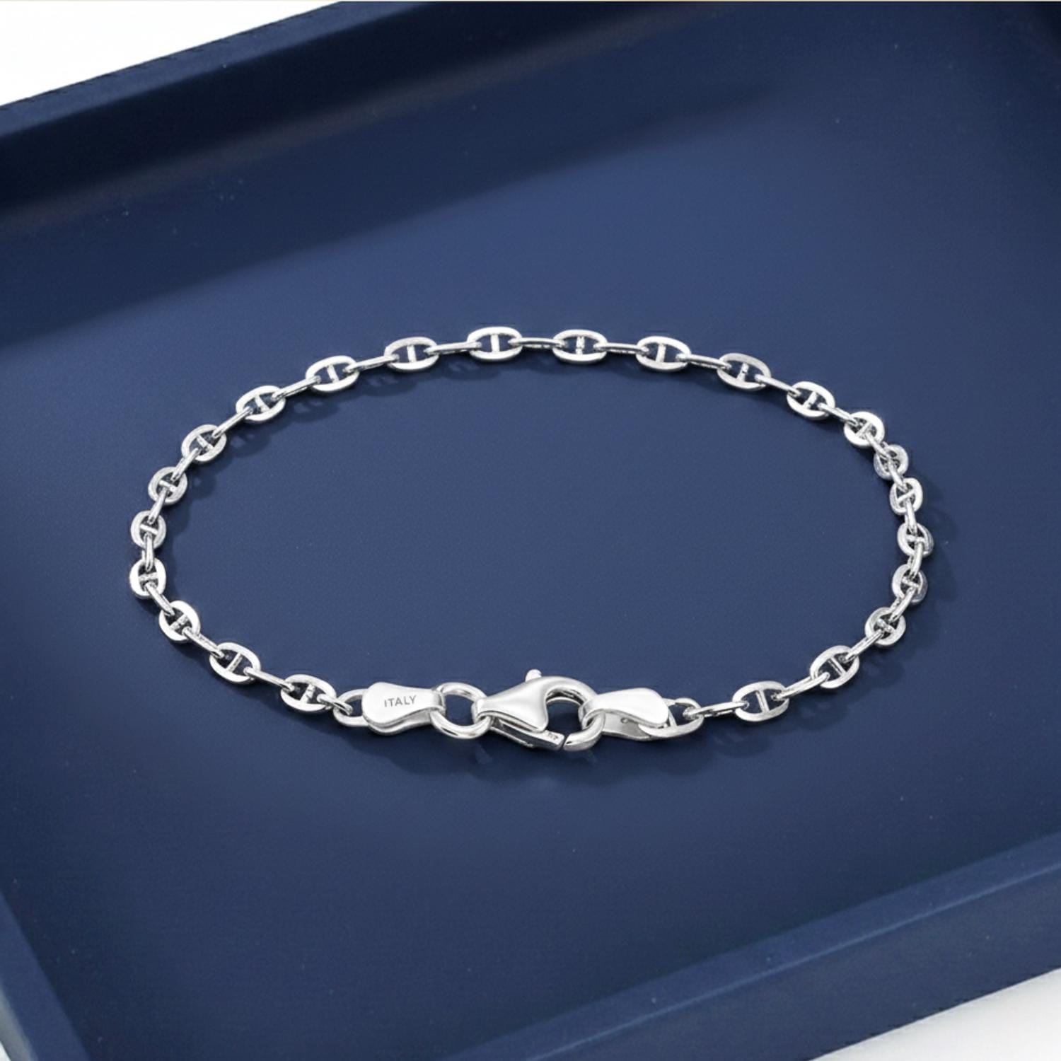 Solid Sterling Silver Mariner Link Bracelet, Anchor Style Links