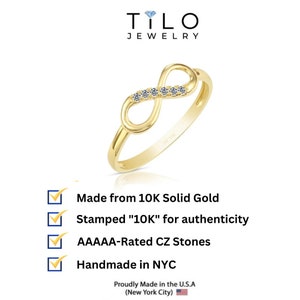 10k Gold Infinity Promise Ring, Eternal Love and Friendship Band with Cz, Dainty and Trendy Design by TILO image 4