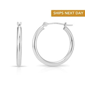 14K White Gold Round Hoop Earrings, Solid 14K Gold Hoops With Classic Polished Finish, Available all sizes, Handmade in NYC, By TILO Jewelry