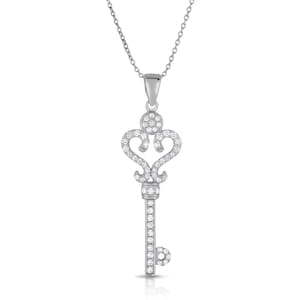 Sterling Silver Key Necklace, Key to My Heart Necklace, Modern Key Necklace, Adjustable 16&quot;-18&quot; Cable Chain Charm Necklace, By TILO Jewelry