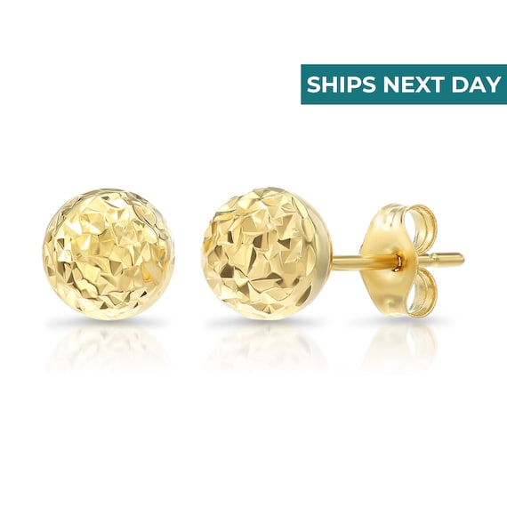 14K Gold Sparkle Ball Stud Earrings Hand Engraved Diamond Cuts by TILO Jewelry Etsy