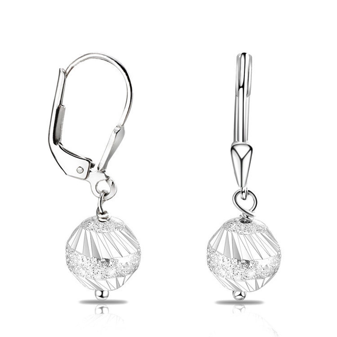 Dangling Leaver Back Earring / Ball Drop Earring / Sterling Silver