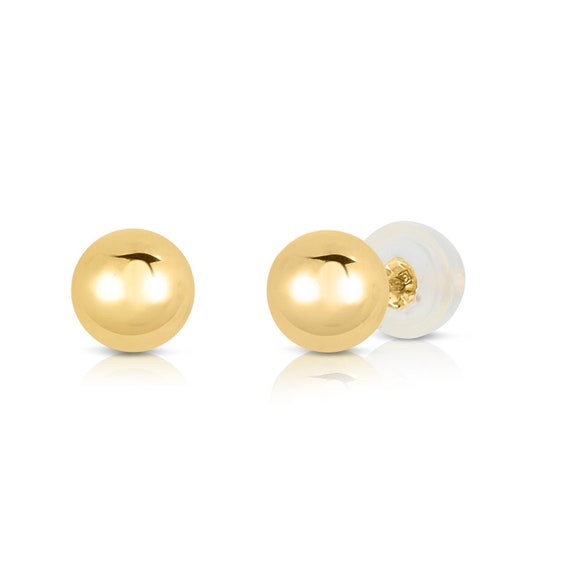 14K Yellow Gold Classic Ball Stud Earrings with Screwbacks (Unisex) 7mm