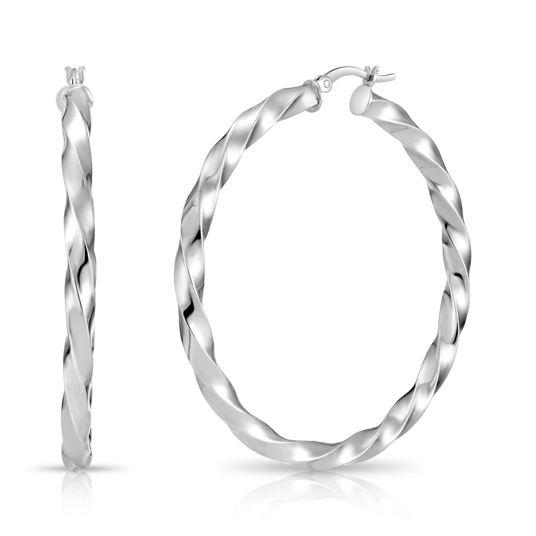 Sterling Silver Shiny Twist Hoop Earrings, Large 2 Inch Hoops, 50mm ...