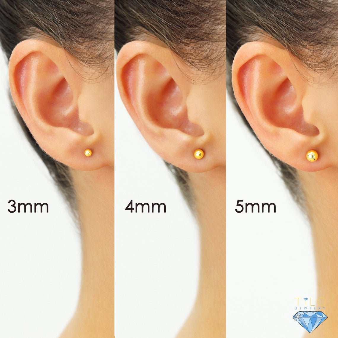 14k Yellow Gold Ball Stud Earrings With Butterfly Pushbacks Etsy