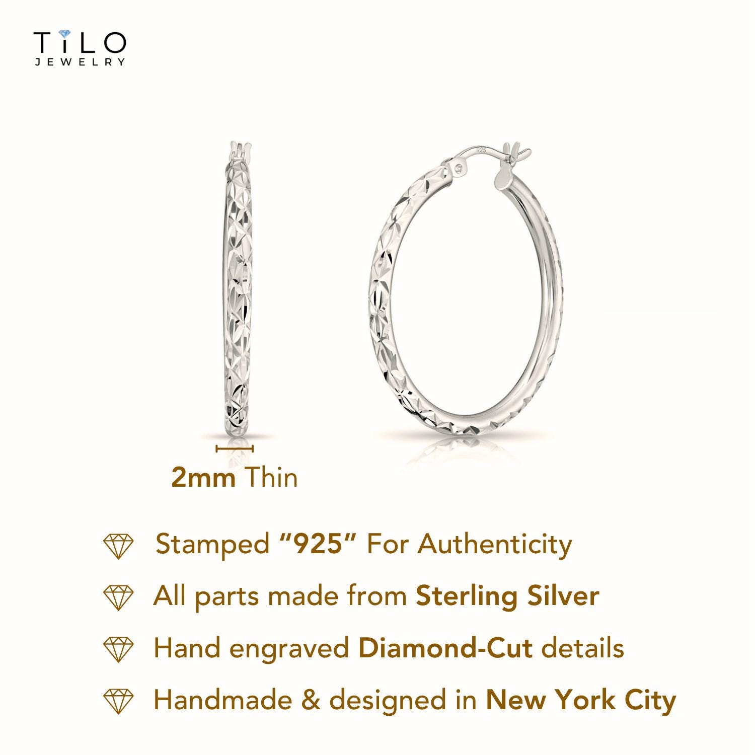75 Mm X 2,5 Mm (3 ") Großen Diamantschliff Sterling Silber Creolen