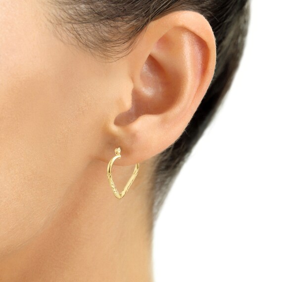 14K Solid Gold Hand Engraved Floral Hoop Earrings – 13mm Diamond Cut Huggies, USA Made