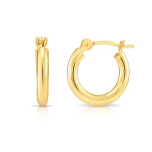 14K SOLID Yellow Gold Hoop Earrings, Handmade in the USA from the Finest Gold, Small and Thin 12mm x 2mm
