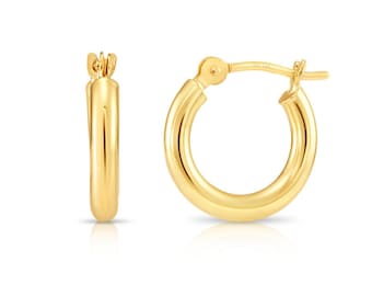 14K SOLID Yellow Gold Hoop Earrings, Handmade in the USA from the Finest Gold, Small and Thin 12mm x 2mm