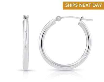 10K Solid Gold Hoop Earrings, Round White Gold, Rose Gold, Yellow Gold Polished Hoops, Classic Design Handmade with Love by TILO Jewelry