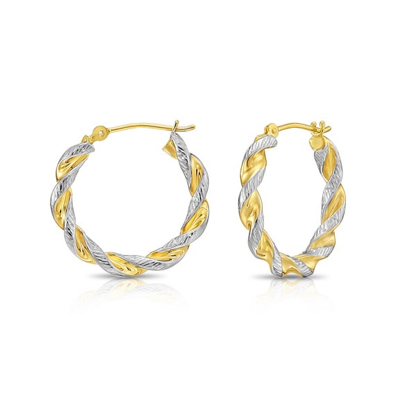 14K Yellow Gold Polished Square Twisted Hoop Earrings